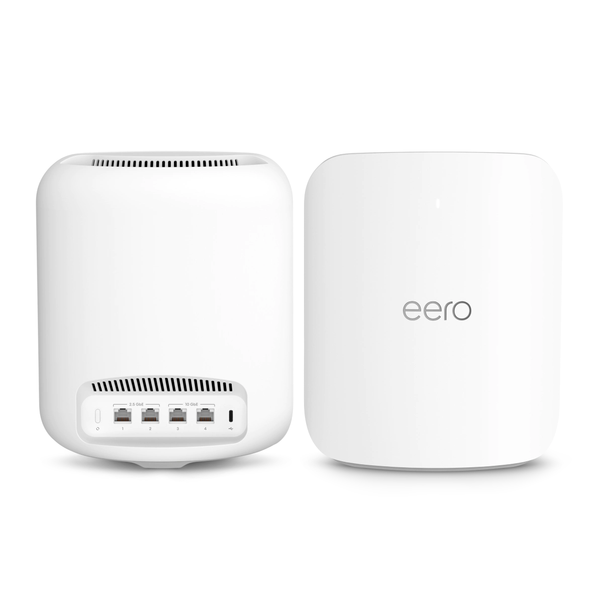 Back and front of an Amazon eero Max 7 Wi-Fi router used with Frontier Fiber Internet